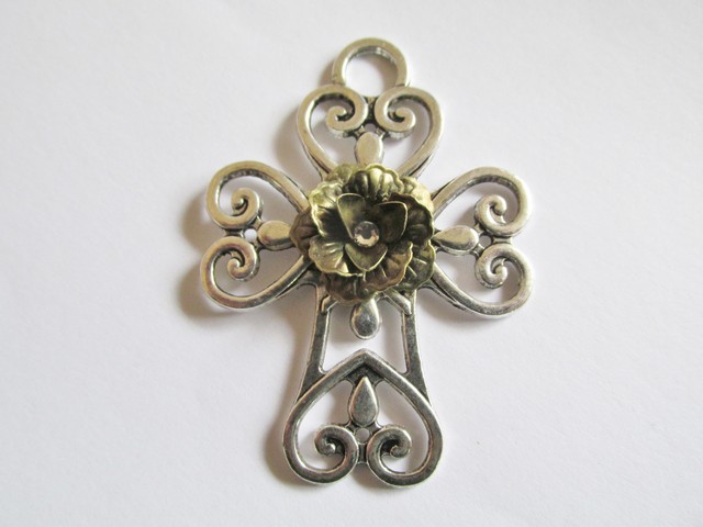 (image for) Cross with Bronze rose and crystal #MP30